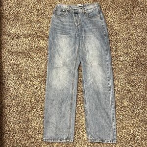 Princess Polly “Holly Asymmetric Straight Leg Jean” light denim